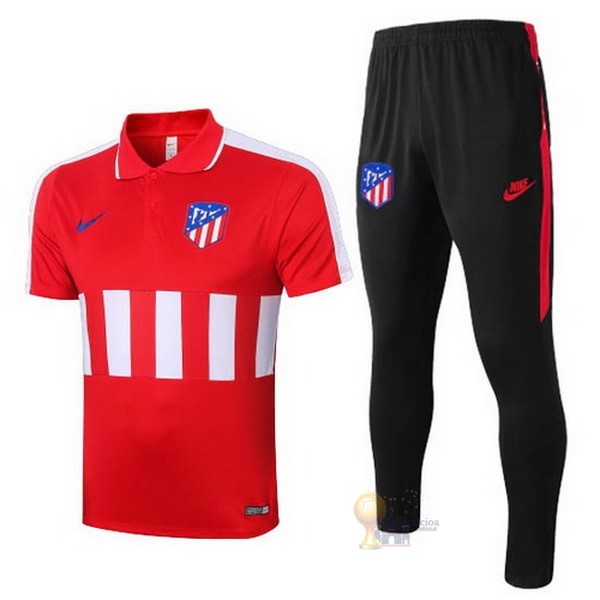 Calcio Maglie Set Completo Polo Atlético Madrid 2020 2021 Rosso Nero